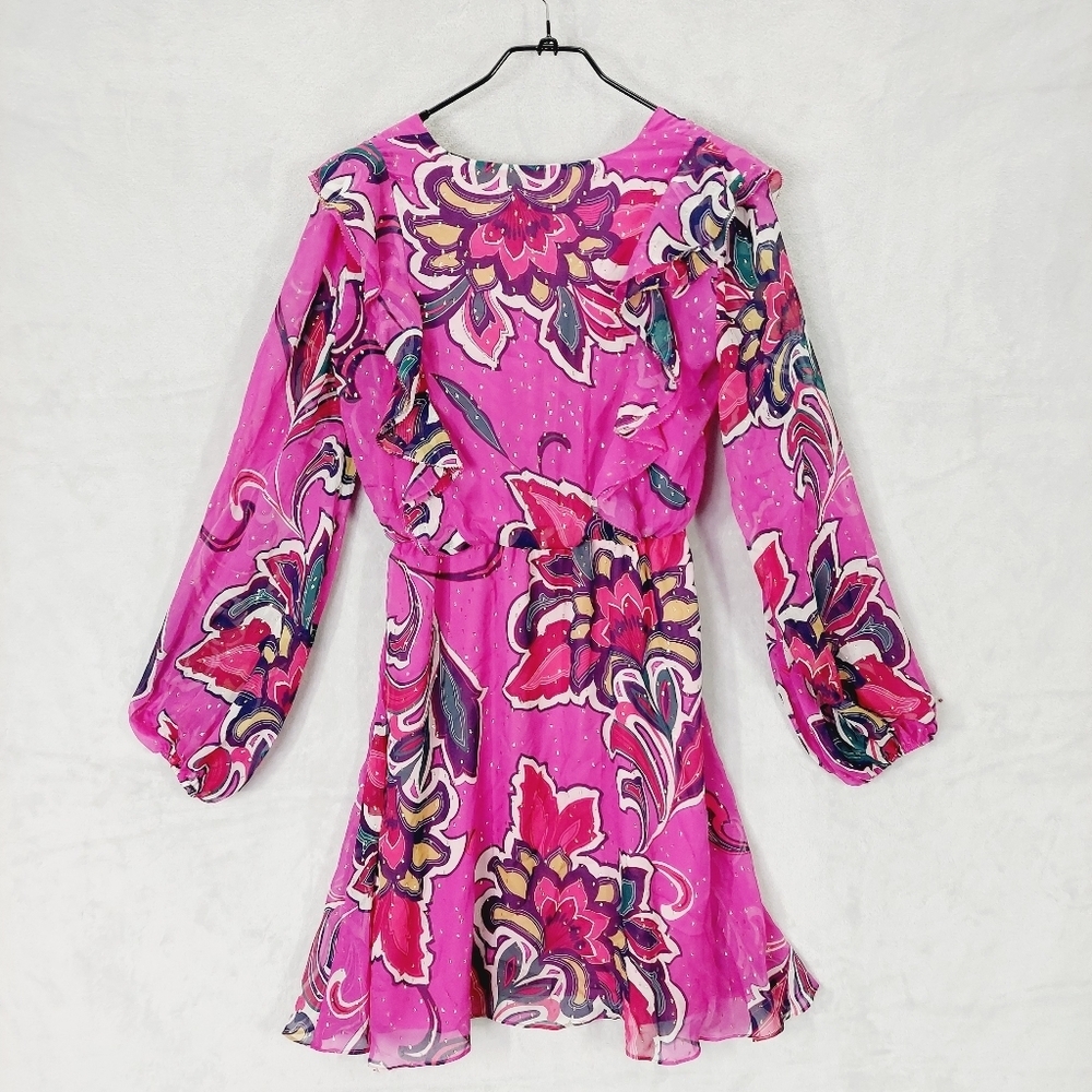 New Trina Turk Women's Pink Silk Ruffled Balloon Sleeve A Line Dress P2621 - Picture 6 of 10